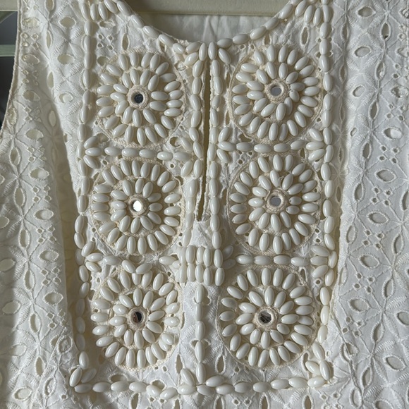 Vintage Calypso St. Barth Off-White Beaded Mini Dress w/ Pockets XS - Picture 6 of 11